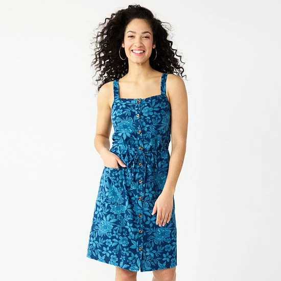 Women's Sonoma Goods For Life® Print Button-Front Tank Dress Blue Floral 8 Women's Sonoma Goods For Life® Print Button-Front Tank Dress Blue Floral - Image 6