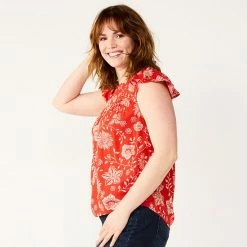 Women's Sonoma Goods For Life® Print Flutter-Sleeve Swing Top Red Floral -Sonoma Goods For Life shop unnamed file 10058