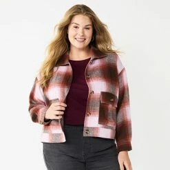 Plus Size Sonoma Goods For Life® Cropped Shacket Brown Purple Plaid -Sonoma Goods For Life shop unnamed file 10232
