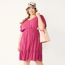 Plus Size Sonoma Goods For Life® Ruffle-Sleeve Flounce-Hem Dress Mauve -Sonoma Goods For Life shop unnamed file 10247