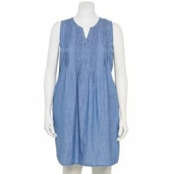 Plus Size Sonoma Goods For Life® Pintuck Linen-Blend Dress Blue Happy Stripe -Sonoma Goods For Life shop unnamed file 10324