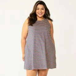 Plus Size Sonoma Goods For Life® Pocket Sleeveless Swing Dress Americana Stripe