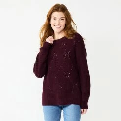 Women's Sonoma Goods For Life® Diamond Stitch Pullover Sweater Plum
