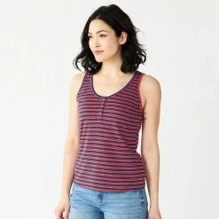 Women's Sonoma Goods For Life® Striped Henley Tank Green Cream Stripe -Sonoma Goods For Life shop unnamed file 10545