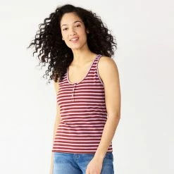 Women's Sonoma Goods For Life® Striped Henley Tank Green Cream Stripe -Sonoma Goods For Life shop unnamed file 10549