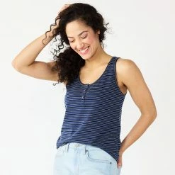 Women's Sonoma Goods For Life® Striped Henley Tank Green Cream Stripe -Sonoma Goods For Life shop unnamed file 10550