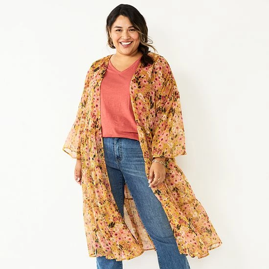 Plus Size Sonoma Goods For Life® Ruffled Tiered Floral Duster Cardigan Blue Floral 3 Plus Size Sonoma Goods For Life® Ruffled Tiered Floral Duster Cardigan Blue Floral