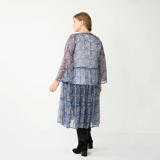 Plus Size Sonoma Goods For Life® Ruffled Tiered Floral Duster Cardigan Blue Floral 4 Plus Size Sonoma Goods For Life® Ruffled Tiered Floral Duster Cardigan Blue Floral - Image 2