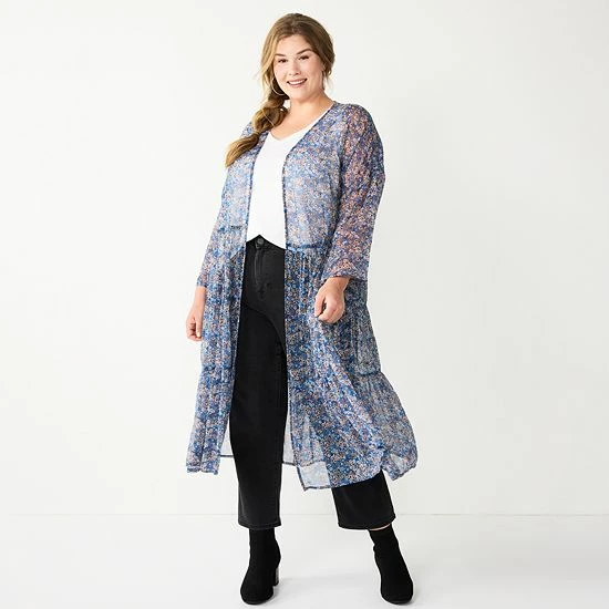 Plus Size Sonoma Goods For Life® Ruffled Tiered Floral Duster Cardigan Blue Floral 5 Plus Size Sonoma Goods For Life® Ruffled Tiered Floral Duster Cardigan Blue Floral - Image 3
