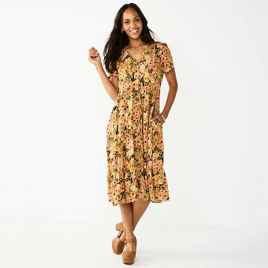Petite Sonoma Goods For Life® Button Front Tiered Midi Dress Pink Floral 4 Petite Sonoma Goods For Life® Button Front Tiered Midi Dress Pink Floral - Image 2