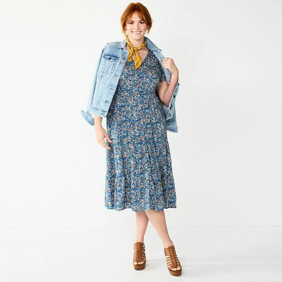 Petite Sonoma Goods For Life® Button Front Tiered Midi Dress Pink Floral 5 Petite Sonoma Goods For Life® Button Front Tiered Midi Dress Pink Floral - Image 3