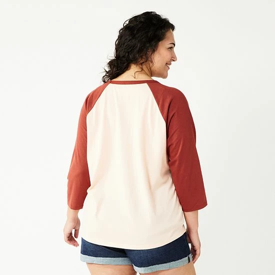 Plus Size Sonoma Goods For Life® Three Quarter Sleeve Baseball Graphic Tee Red Love Always 4 Plus Size Sonoma Goods For Life® Three Quarter Sleeve Baseball Graphic Tee Red Love Always - Image 2