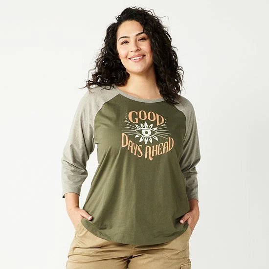 Plus Size Sonoma Goods For Life® Three Quarter Sleeve Baseball Graphic Tee Red Love Always 6 Plus Size Sonoma Goods For Life® Three Quarter Sleeve Baseball Graphic Tee Red Love Always - Image 4