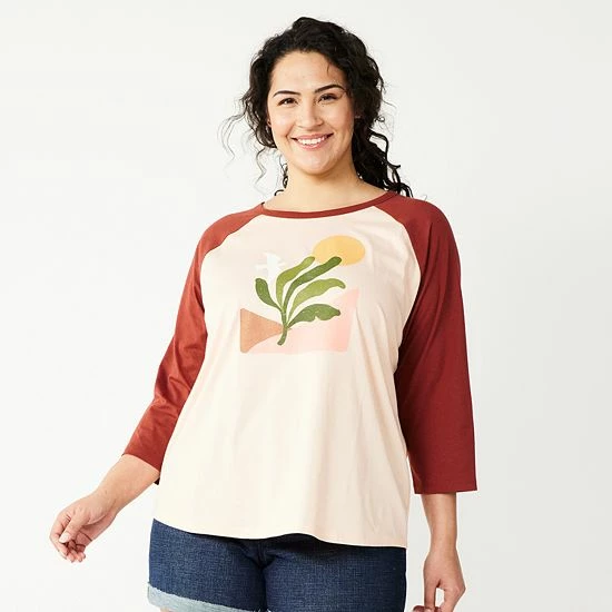 Plus Size Sonoma Goods For Life® Three Quarter Sleeve Baseball Graphic Tee Red Love Always 11 Plus Size Sonoma Goods For Life® Three Quarter Sleeve Baseball Graphic Tee Red Love Always - Image 9