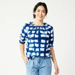 Women's Sonoma Goods For Life® Elbow Smock Neck Top Blue Geo Floral