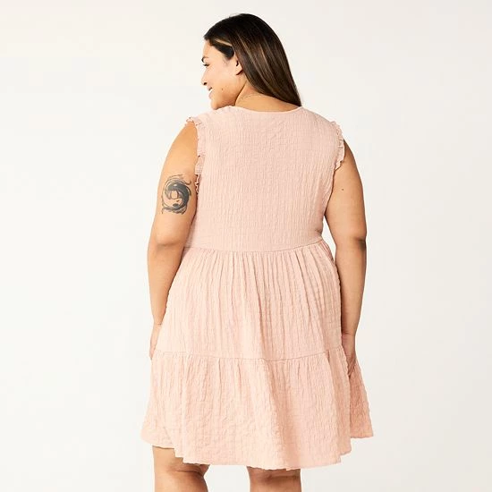 Plus Size Sonoma Goods For Life® Puckered Tiered Dress Aqua 4 Plus Size Sonoma Goods For Life® Puckered Tiered Dress Aqua - Image 2