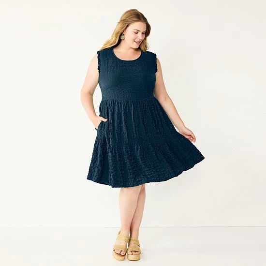 Plus Size Sonoma Goods For Life® Puckered Tiered Dress Aqua 6 Plus Size Sonoma Goods For Life® Puckered Tiered Dress Aqua - Image 4