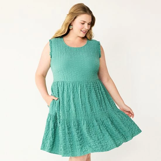 Plus Size Sonoma Goods For Life® Puckered Tiered Dress Aqua 7 Plus Size Sonoma Goods For Life® Puckered Tiered Dress Aqua - Image 5