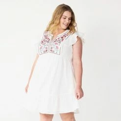 Plus Size Sonoma Goods For Life® Embroidered Flounce-Hem Dress White