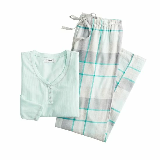 Petite Sonoma Goods For Life® Henley Pajama Top & Flannel Pajama Pants Set Red Charcoal Polar Bea 6 Petite Sonoma Goods For Life® Henley Pajama Top & Flannel Pajama Pants Set Red Charcoal Polar Bea - Image 4