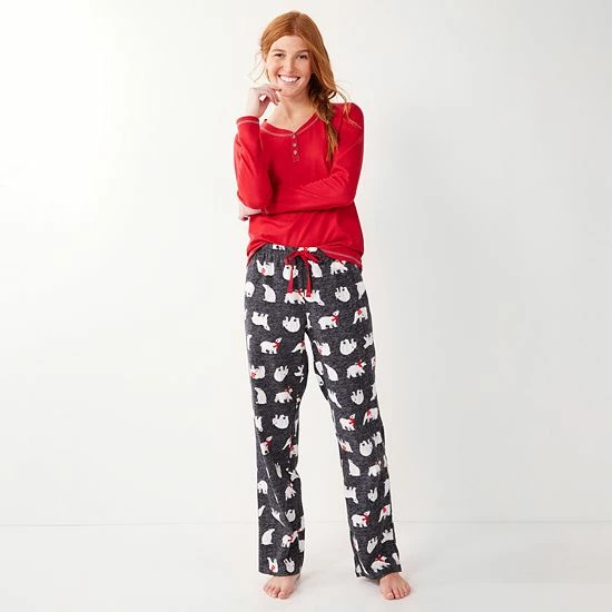 Petite Sonoma Goods For Life® Henley Pajama Top & Flannel Pajama Pants Set Red Charcoal Polar Bea 11 Petite Sonoma Goods For Life® Henley Pajama Top & Flannel Pajama Pants Set Red Charcoal Polar Bea - Image 9