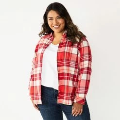 Plus Size Sonoma Goods For Life® Everyday Flannel Shirt Dark Green Blue Plaid