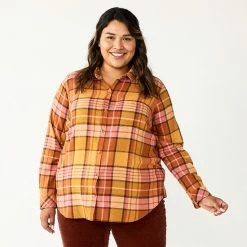 Plus Size Sonoma Goods For Life® Everyday Flannel Shirt Dark Green Blue Plaid -Sonoma Goods For Life shop unnamed file 1124