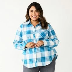 Plus Size Sonoma Goods For Life® Everyday Flannel Shirt Dark Green Blue Plaid -Sonoma Goods For Life shop unnamed file 1125