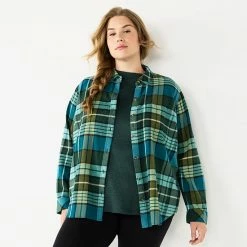 Plus Size Sonoma Goods For Life® Everyday Flannel Shirt Dark Green Blue Plaid -Sonoma Goods For Life shop unnamed file 1128