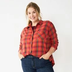 Plus Size Sonoma Goods For Life® Everyday Flannel Shirt Dark Green Blue Plaid -Sonoma Goods For Life shop unnamed file 1129