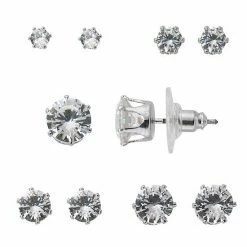 Sonoma Goods For Life® Silver Tone Cubic Zirconia Nickel Free Stud Earring Set