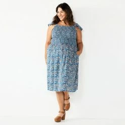 Plus Size Sonoma Goods For Life® Smocked Bodice Midi Dress Tan Multi Stripe -Sonoma Goods For Life shop unnamed file 11412