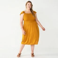 Plus Size Sonoma Goods For Life® Smocked Bodice Midi Dress Tan Multi Stripe -Sonoma Goods For Life shop unnamed file 11413
