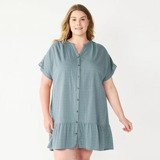 Women's Sonoma Goods For Life® Button Front Tunic Dress Dusty Blue 5 Women's Sonoma Goods For Life® Button Front Tunic Dress Dusty Blue - Image 3
