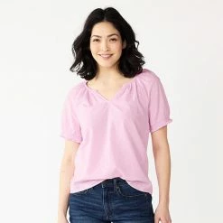 Women's Sonoma Goods For Life® Shirred V-neck Top Black White Embroidery