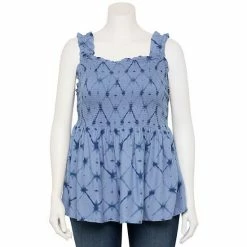 Plus Size Sonoma Goods For Life® Smocked-Bodice Camisole Blue Star Dye -Sonoma Goods For Life shop unnamed file 11812