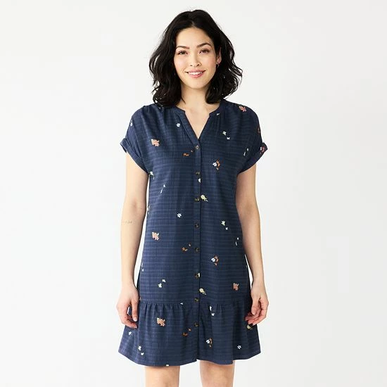 Petite Sonoma Goods For Life® Button-Front Flounce Tunic Dress Desoto Blue 6 Petite Sonoma Goods For Life® Button-Front Flounce Tunic Dress Desoto Blue - Image 4