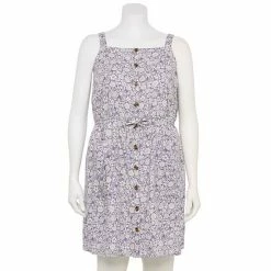 Plus Size Sonoma Goods For Life® Linen-Blend Tank Dress Peach Embroidery