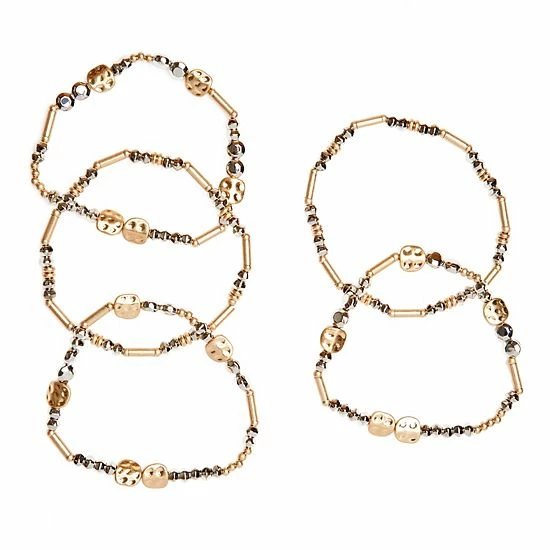 Sonoma Goods For Life® Jet Tone & Gold Tone Beaded Stretch Bracelet Set 4 Sonoma Goods For Life® Jet Tone & Gold Tone Beaded Stretch Bracelet Set - Image 2