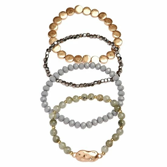 Sonoma Goods For Life® Gold Tone & Gray Tones Beaded Stretch Bracelet Set 4 Sonoma Goods For Life® Gold Tone & Gray Tones Beaded Stretch Bracelet Set - Image 2