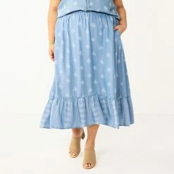 Plus Size Sonoma Goods For Life® Pull-On Tiered Skirt Eastwood Floral Print