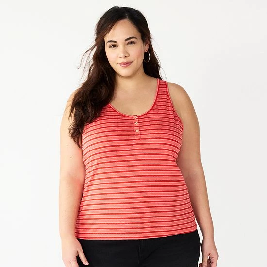 Plus Size Sonoma Goods For Life® Striped Henley Tank Red Coral Stripe 7 Plus Size Sonoma Goods For Life® Striped Henley Tank Red Coral Stripe - Image 5