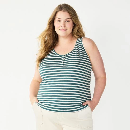 Plus Size Sonoma Goods For Life® Striped Henley Tank Red Coral Stripe 8 Plus Size Sonoma Goods For Life® Striped Henley Tank Red Coral Stripe - Image 6