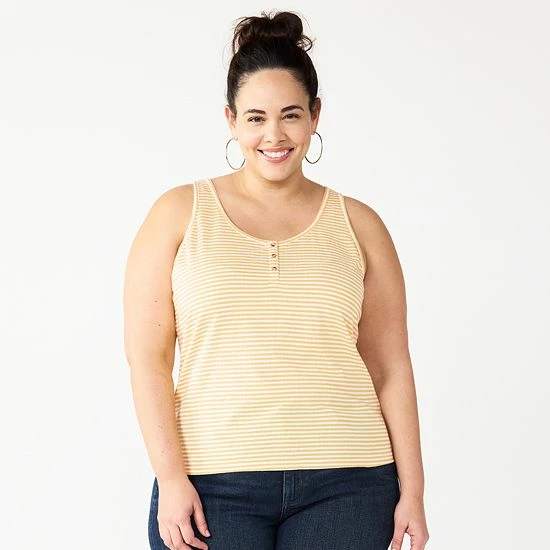 Plus Size Sonoma Goods For Life® Striped Henley Tank Red Coral Stripe 9 Plus Size Sonoma Goods For Life® Striped Henley Tank Red Coral Stripe - Image 7