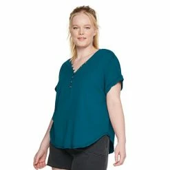 Plus Size Sonoma Goods For Life® Dolman Short Sleeve Button Front Top Marsala Flower -Sonoma Goods For Life shop unnamed file 12398