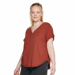 Plus Size Sonoma Goods For Life® Dolman Short Sleeve Button Front Top Marsala Flower -Sonoma Goods For Life shop unnamed file 12400