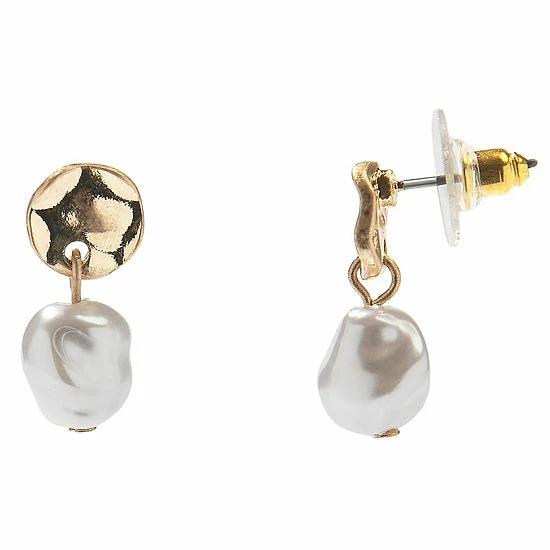 Sonoma Goods For Life® Hammered Post Top With Pearl Drop Earrings 3 Sonoma Goods For Life® Hammered Post Top With Pearl Drop Earrings