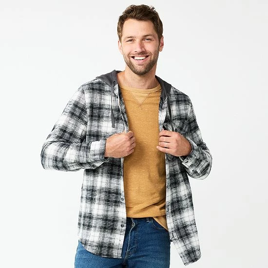 Men's Sonoma Goods For Life® Hooded Flannel Button-Down Shirt Pink Plaid 4 Men's Sonoma Goods For Life® Hooded Flannel Button-Down Shirt Pink Plaid - Image 2
