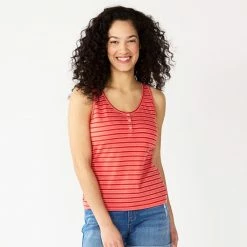 Women's Sonoma Goods For Life® Striped Henley Tank Top Purple Brown Stripe