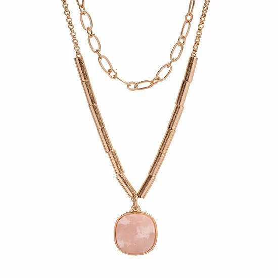 Sonoma Goods For Life® Gold Tone Rose Quartz Pendant Layered Necklace 3 Sonoma Goods For Life® Gold Tone Rose Quartz Pendant Layered Necklace
